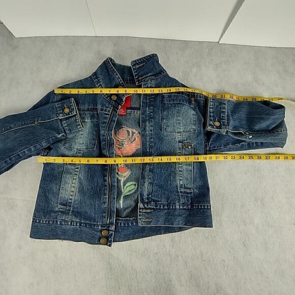 Miss Lili Womens Distressed Customized Cotton Blend Blue Denim Jean Jacket Sz L - Picture 7 of 12